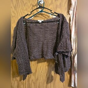Cato Dark Brown Open-Knit Cropped Cardigan Shrug